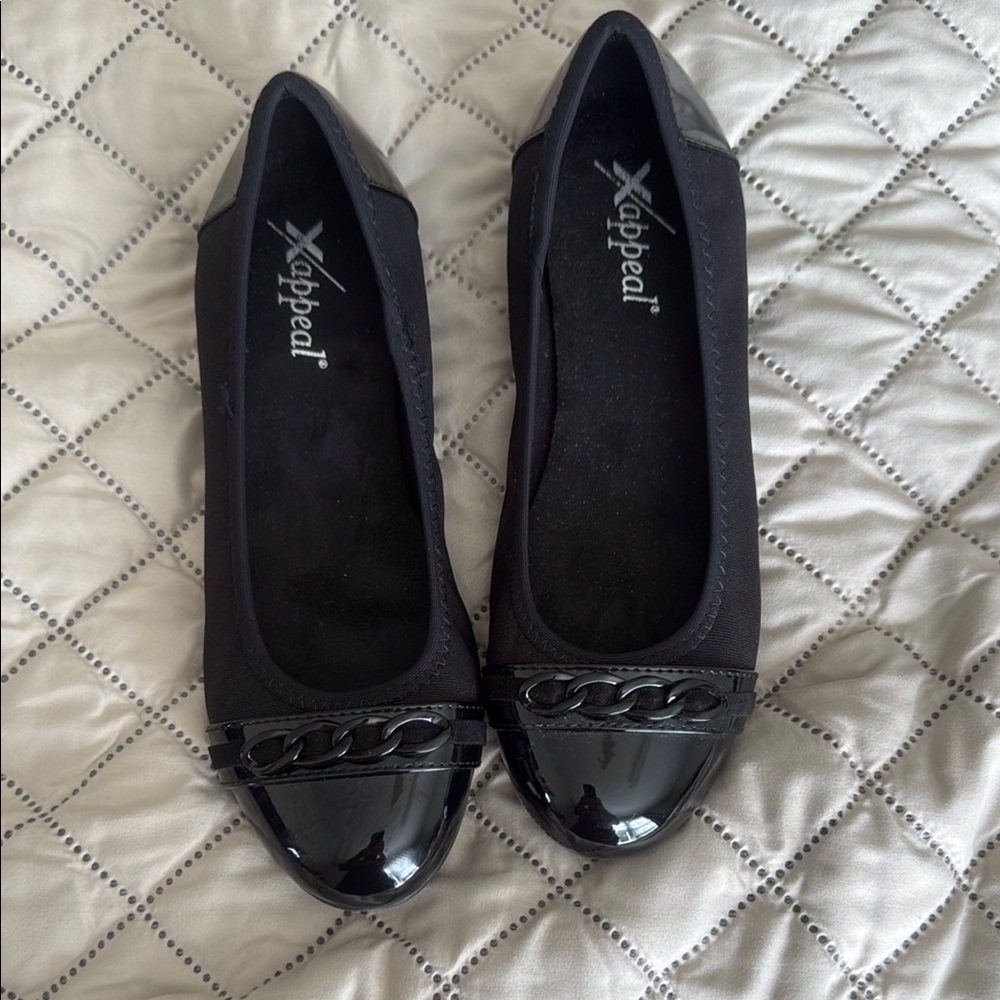 Xappeal Black Ballet Flats with Bow Detail